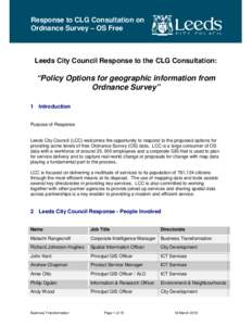 Response to CLG Consultation on Ordnance Survey – OS Free Leeds City Council Response to the CLG Consultation:  “Policy Options for geographic information from