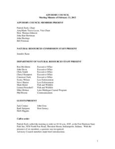 ADVISORY COUNCIL Meeting Minutes of February 13, 2013 ADVISORY COUNCIL MEMBERS PRESENT Patrick Early, Chair AmyMarie Travis Lucas, Vice Chair Hon. Thomas Johnson