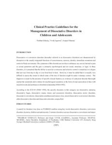 Clinical Practice Guidelines for the Management of Dissociative Disorders in Children and Adolescents 1  2