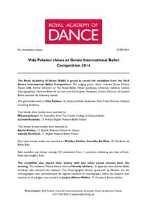 For immediate releaseVida Polakov shines at Genée International Ballet Competition 2014