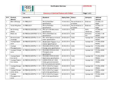 Title:  S/N Certification Services