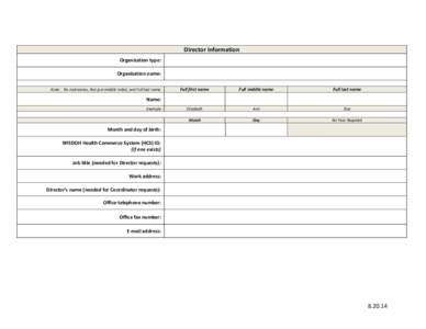 Director information Organization type: Organization name: Note: No nicknames, Not just middle initial, and Full last name  Full first name