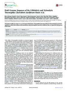 crossmark  Draft Genome Sequence of the Cellulolytic and Xylanolytic Thermophile Clostridium clariflavum Strain 4-2a Elise A. Rooney,a Kenneth T. Rowe,a Anna Guseva,b,c Marcel Huntemann,d James K. Han,d Amy Chen,d Nikos 