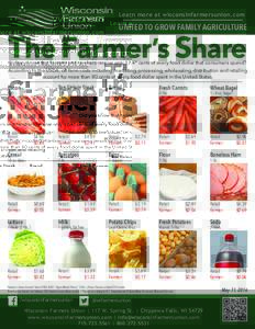 Learn more at wisconsinfarmersunion.com  UNITED TO GROW FAMILY AGRICULTURE The Farmer’s Share Did you know that farmers and ranchers receive only 17.4* cents of every food dollar that consumers spend?