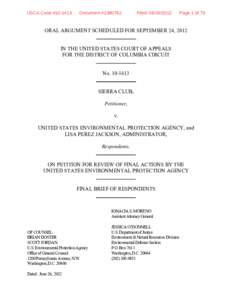 Sierra Club v. E.P.A., C.A.D.C., decided January 22, 2013 (NO[removed]Final Brief for Respondents[removed])