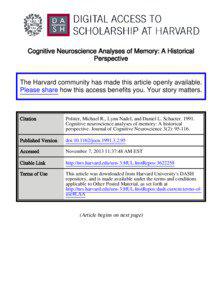 Cognitive Neuroscience Analyses of Memory: A Historical Perspective