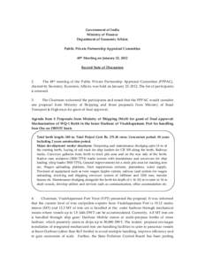 Government of India Ministry of Finance Department of Economic Affairs Public Private Partnership Appraisal Committee 49th Meeting on January 23, 2012 Record Note of Discussion