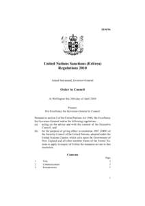 [removed]United Nations Sanctions (Eritrea) Regulations 2010 Anand Satyanand, Governor-General