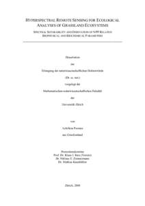 HYPERSPECTRAL REMOTE SENSING FOR ECOLOGICAL ANALYSES OF GRASSLAND ECOSYSTEMS SPECTRAL SEPARABILITY AND DERIVATION OF NPP RELATED BIOPHYSICAL AND BIOCHEMICAL PARAMETERS  ___________________________________________________