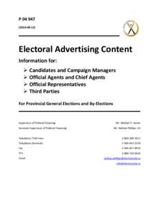 P[removed]12) Electoral Advertising Content Information for:  Candidates and Campaign Managers