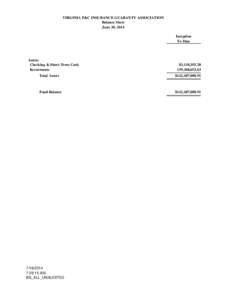 VIRGINIA P&C INSURANCE GUARANTY ASSOCIATION Balance Sheet June 30, 2014 Inception To Date