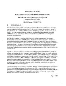 STATEMENT OF BASIS RCRA CORRECTIVE ACTION PERMIT MODIFICATION I E.I. duPont de Nemours & Company, Incorporated Pompton Lakes, New Jersey EPA ID Number NJD002173946 I.