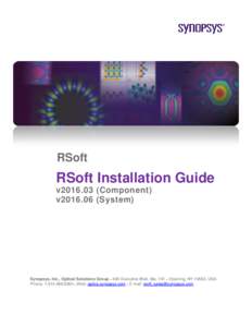 RSoft  RSoft Installation Guide v2016.03 (Component) v2016.06 (System)