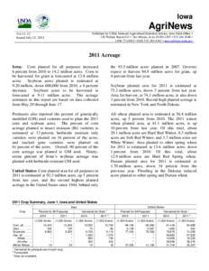 Iowa  AgriNews Published by USDA National Agricultural Statistical Service, Iowa Field Office • 210 Walnut, Room 833 • Des Moines, Iowa[removed] • [removed] • [removed] • FAX[removed] • nass-ia@