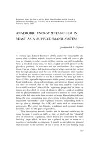 Reprinted from New Beer in an Old Bottle: Eduard Buchner and the Growth of Biochemical Knowledge, pp. 225–242, ed. A. Cornish-Bowden, Universitat de València, Spain, 1997 ANAEROBIC ENERGY METABOLISM IN YEAST AS A SUPP