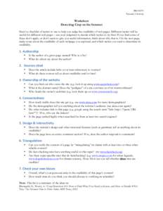 BIG102Y1 Tutorial 2 Activity Worksheet Detecting Crap on the Internet Here’s a checklist of tactics to use to help you judge the credibility of web pages. Different tactics will be