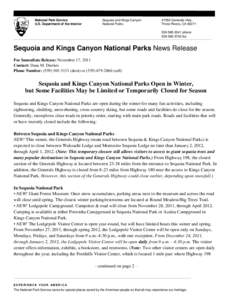 National Park Service U.S. Department of the Interior Sequoia and Kings Canyon National Parks