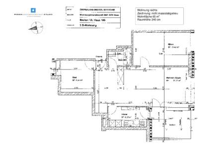 Wohnung rechts Zeichnung: nicht massstabgetreu Wohnfläche 65 m2 Raumhöhe 240 cm  Eingang