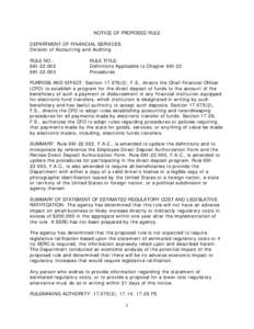 NOTICE OF PROPOSED RULE DEPARTMENT OF FINANCIAL SERVICES Division of Accounting and Auditing RULE NO.: 69I[removed]69I[removed]