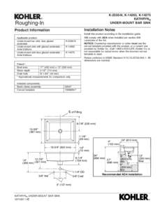 K-2330-N, K-14265, K[removed]KATHRYN® UNDER-MOUNT BAR SINK Roughing-In