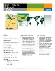 Utah – Alberta Relations PROFILE  RELATIONSHIP OVERVIEW