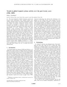 GEOPHYSICAL RESEARCH LETTERS, VOL. 33, L10805, doi:[removed]2006GL025881, 2006  Trends in global tropical cyclone activity over the past twenty years (1986–2005) Philip J. Klotzbach1 Received 3 February 2006; revised 2 