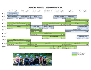 Rock Hill Resident Camp Summer 2015 June 28- July 3 gr 1-2 gr 3-5  July 5- July 10