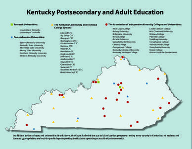 Kentucky Postsecondary and Adult Education Research Universities: -University of Kentucky -University of Louisville  Comprehensive Universities: