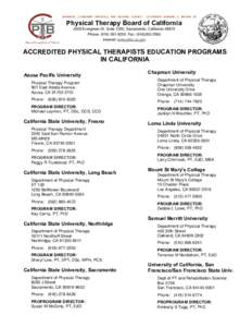 ACCREDITED PHYSICAL THERAPISTS EDUCATION PROGRAMS FOR CALIFORNIA - Physical Therapy Board of California