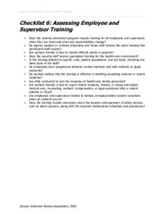 Assessing Employee and Supervisor Training  Checklist 6: Assessing Employee and Supervisor Training  