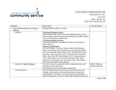 Commission Meeting Minutes September 28, 2011 1pm-5pm Hilton Garden Inn 2465 Grant Rd, Billings, MT AGENDA