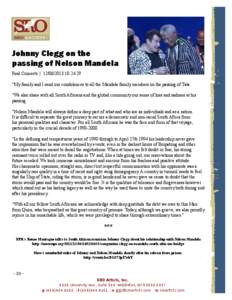 Johnny Clegg on the passing of Nelson Mandela Real Concerts | [removed]:24:29 “My family and I send our condolences to all the Mandela family members on the passing of Tata. “We also share with all South Africans