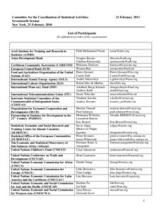 Committee for the Coordination of Statistical Activities Seventeenth Session New York, 21 FebruaryFebruary 2011