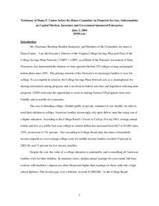 Testimony of Diana F. Cantor before the House Committee on Financial Services, Subcommittee on Capital Markets, Insurance and Government Sponsored Enterprises June 2, 2004