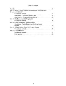 Table of Contents Agenda Item 2 - Bryan / College Station Convention and Visitors Bureau By-Law Amendments Coversheet revised Attachment 1 - Current CVB By-Laws