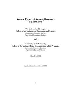 Annual Report of Accomplishments FY[removed]The University of Georgia College of Agricultural and Environmental Sciences Cooperative Extension Service Agricultural Experiment Stations