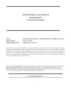 Amended Safety Assessment of Hydroquinone as Used in Cosmetics Status: Release Date: