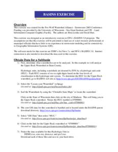 BASINS EXERCISE Overview This exercise was created for the Fox-Wolf Watershed Alliance - Stormwater 2003 Conference. Funding was provided by the University of Wisconsin – Sea Grant Institute and UW – Land Information