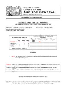 REGIONAL OFFICE OF EDUCATION #27 HENDERSON, MERCER AND WARREN COUNTIES FINANCIAL AUDIT (In accordance with the Single Audit Act and OMB Circular A-133) For the Year Ended: June 30, 2014
