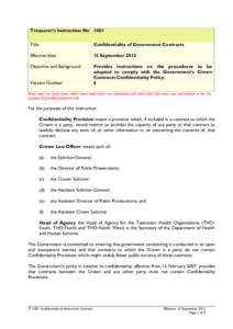 Treasurer’s Instruction No 1401 Title Confidentiality of Government Contracts  Effective date