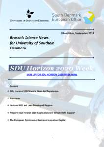 7th edition, SeptemberBrussels Science News for University of Southern Denmark