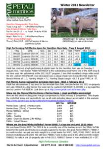 Winter 2011 Newsletter  Poll Merino Flock[removed]White Suffolk Flock[removed]Hamilton Sheepvention Ram Sale
