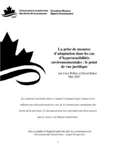 La prise de mesures d’adaptation dans les cas d’hypersensibilités environnementales : le point de vue juridique par Cara Wilkie et David Baker