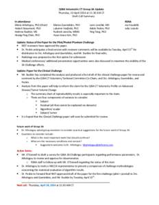 QIBA Volumetric CT Group 3A Update Thursday, 10 April 2014 at 11:30 AM CT Draft Call Summary In attendance Maria Athelogou, PhD (Chair) Hubert Beaumont, PhD