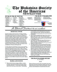 The Bukovina Society of the Americas NEWSLETTER Vol. 20, No. 4 December 2010
