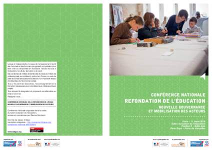 conférence nationale de la RefondAtion de l’école nouvelle gouvernance et mobilisation des acteurs Conférence nationale organisée dans le cadre du Salon européen de l’éducation, animée et coordonnée par Éti