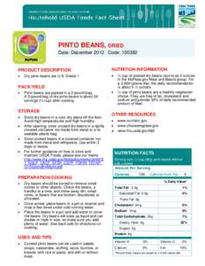 PINTO BEANS, DRIED Date: December 2012 Code: [removed]PRODUCT DESCRIPTION  NUTRITION INFORMATION
