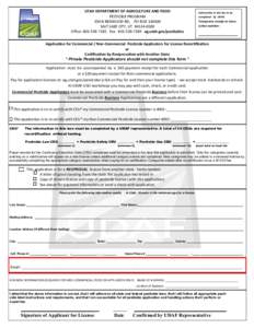 UTAH DEPARTMENT OF AGRICULTURE AND FOOD PESTICIDE PROGRAM 350 N REDWOOD RD, PO BOX[removed]SALT LAKE CITY, UT[removed]Office: [removed]Fax: [removed]ag.utah.gov/pesticides