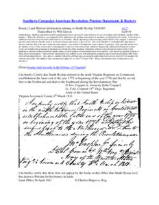 Southern Campaign American Revolution Pension Statements & Rosters Bounty Land Warrant information relating to Smith Hyslop VAS1693 Transcribed by Will Graves vsl[removed]