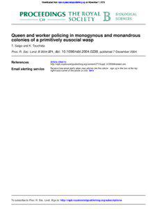 Downloaded from rspb.royalsocietypublishing.org on November 7, 2013  Queen and worker policing in monogynous and monandrous